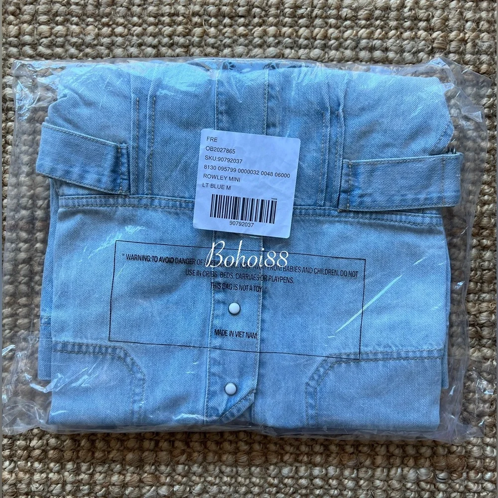 NWT Free People Rowley Denim Mini Dress Belted Button Front Plunge V-Neck - Picture 7 of 11